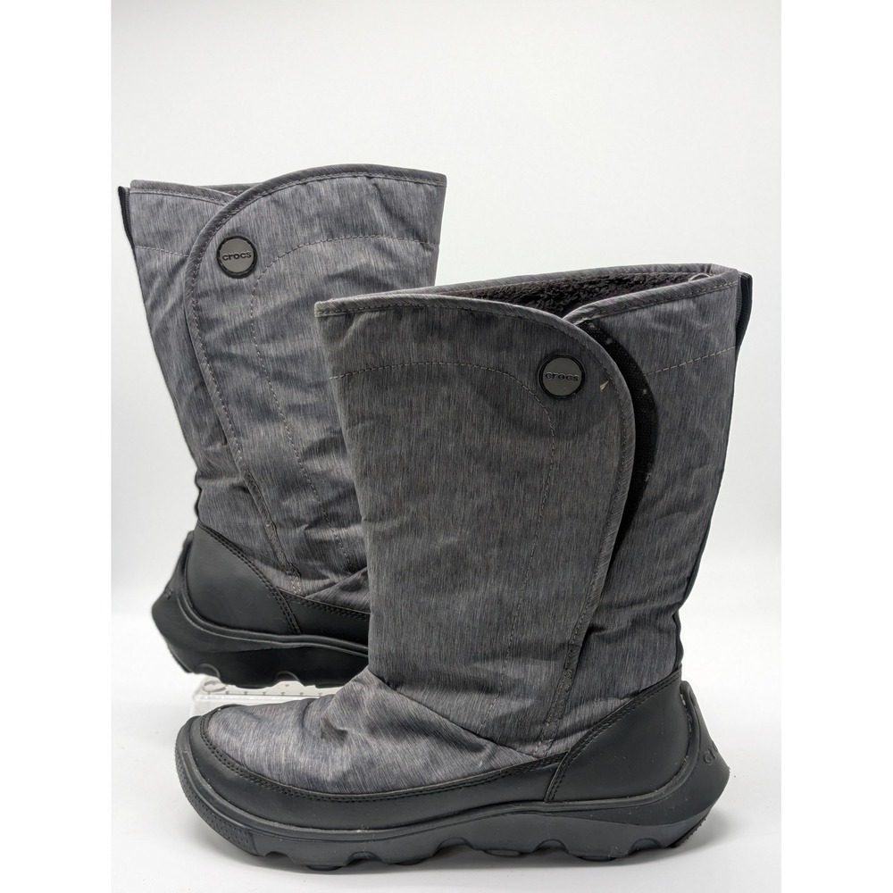 Crocs Duet Busy Day Boots Women W8 Gray Faux Fur Lined Winter Mid Calf 15763